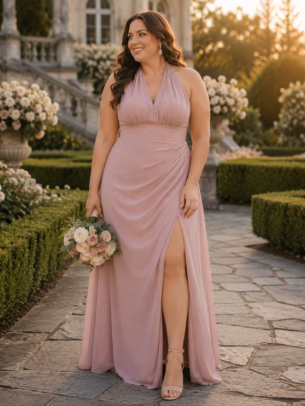 JJs House Dusty Rose Convertible Bridesmaid Gown 14 NWT